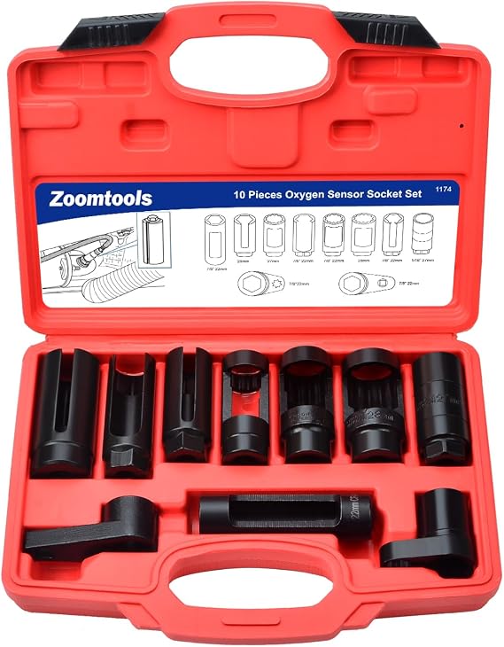 10Pcs O2 Oxygen Sensor Socket Set, 22mm 27mm 29mm Lambda Sensor Removal Tool Set Oil Pressure Sending Unit Removal Kit, 3/8" 1/2" Drive