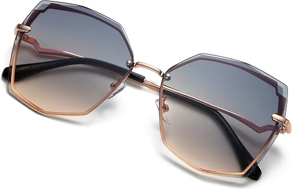 Polygon Sunglasses for Women Fashion Designer Style Gradient octagon UV400 Geometric Lens Metal Frame Oversized Multicoloured Size: One size