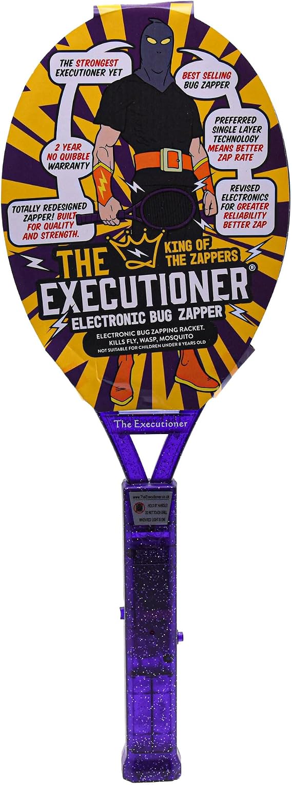 The Executioner Fly Zapper Mosquito, Wasp, Bug, Insect Killer Swatter Electric Fly Zapper Racket Single Layer for Efficient Zapping Indoor Outdoor (Purple)