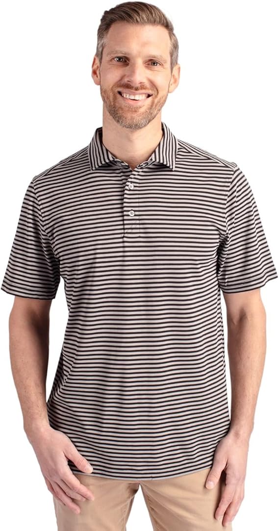 Cutter & Buck Mens Short Sleeve Virtue Eco Pique Stripe Recycled Mens Big and Tall Polo