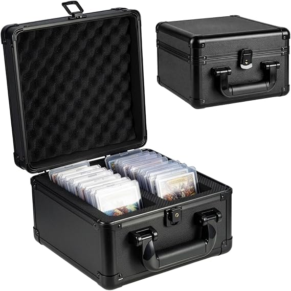 Graded Card Storage Box Trading Card Storage Box Portable Card Holder for PSA, BGS, SGC, CSG Slabs Top Loaders and Sports/MTG Trading Cards (Black, 25x24x16cm)