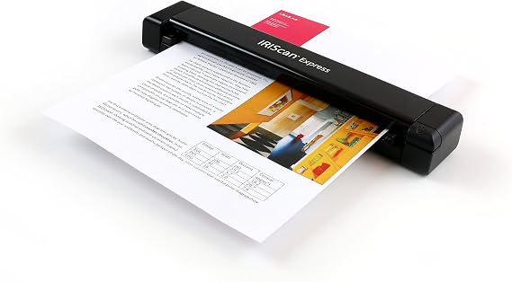 IRIScan Express 4 Black Compact Portable USB Simplex Document Scanner, 8 PPM for Contracts, Invoices and Business Cards, Compatible with Windows, Readiris PDF Included