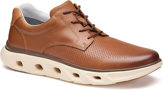 Johnston & Murphy Men's Cruz Perfed Plain Toe Sneaker Shoe, Tan Full Grain, 9.5 M