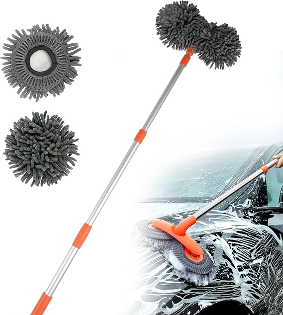 Retractable Double-headed Car Wash Brush, 360° Rotating Car Wash Mop with Long Handle, Detachable Microfiber Car Wash Mitt Non Scratch, Car Cleaning Brush, for Vehicles Home Accessories
