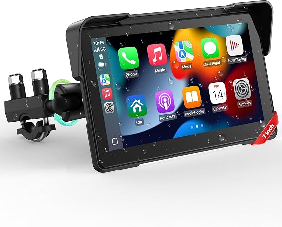 LAMTTO 7-Inch Wireless Motorcycle Carplay with Waterproof and Anti-Glare