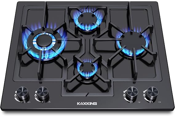 Black 24 Inch Gas Cooktop - Built-in Dual Fuel Natural Gas & Propane Stove - 4 Burner Convertible Cooktop with Thermocouple Protection