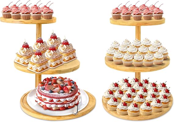 3 Tier Cupcake Stand, Wood Cupcake Tower Stand 50 Cupcakes, Large Round Rotatable Tiered Tray Cookie Dessert Display Stands for Wedding Birthday Baby Shower Party