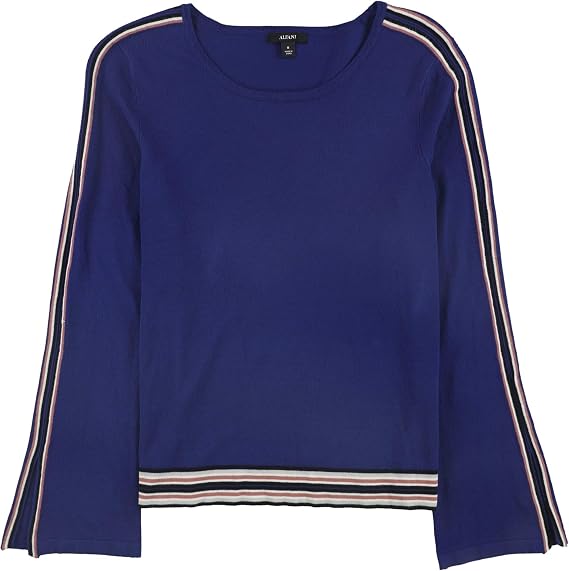 Alfani Womens Striped Bell Sleeve Pullover Sweater, Blue, X-Large