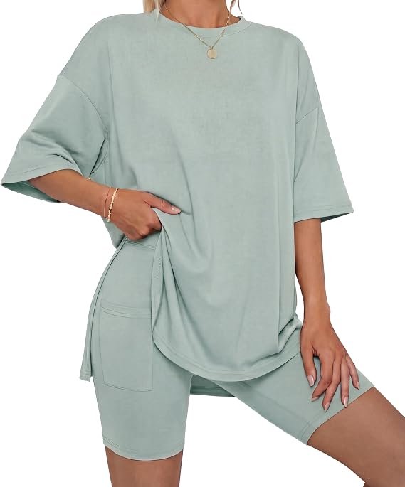 LUBOT Two Piece Set for Women Lounge Set 2026 Summer Outfits Oversized tracksuit Knit Casual Travel Airport Wear Sage XL