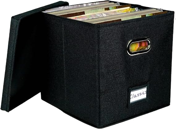 Vinyl Record Storage Box,Record Organizer For 50+ 12-Inch Records,LP Record Storage With Lids And Handles,Foldable Portable Record Organizer For Collecting Valuable Album