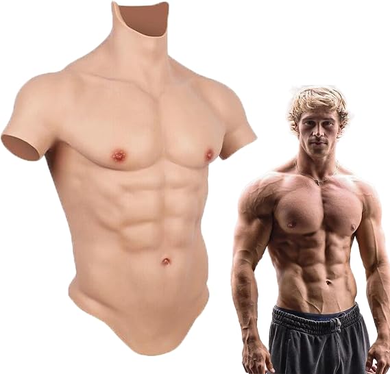 Silicone Muscle Suit Realistic Fake Muscle Mens Silicone Chest Half Body Suit for Cosplay Halloween Props