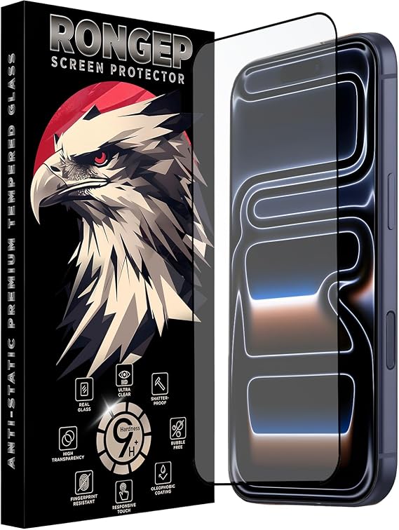 Rongep [Full-Glass] Apple iPhone 17 Pro için Ekran Koruyucu 9H Sertlik Anti-Static Temperli Cam 17 Pro Ekran Görüntü ve Dokunmayı Etkilemeyen Çizik ve Darbelere Karşı iPhone 17 Pro Ekran Koruyucu