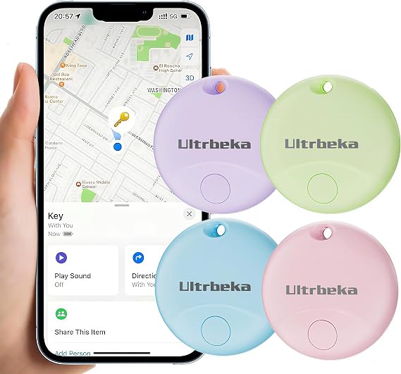 Ultrbeka Tracker Tag 4 Pack for Apple Find My (iOS Only), Bluetooth Tracker with Ultra-Thin Design, Key Finder for Wallet, Luggage, Backpack, Waterproof Anti-Lost [Apple MFi Certified] - 4 Colors