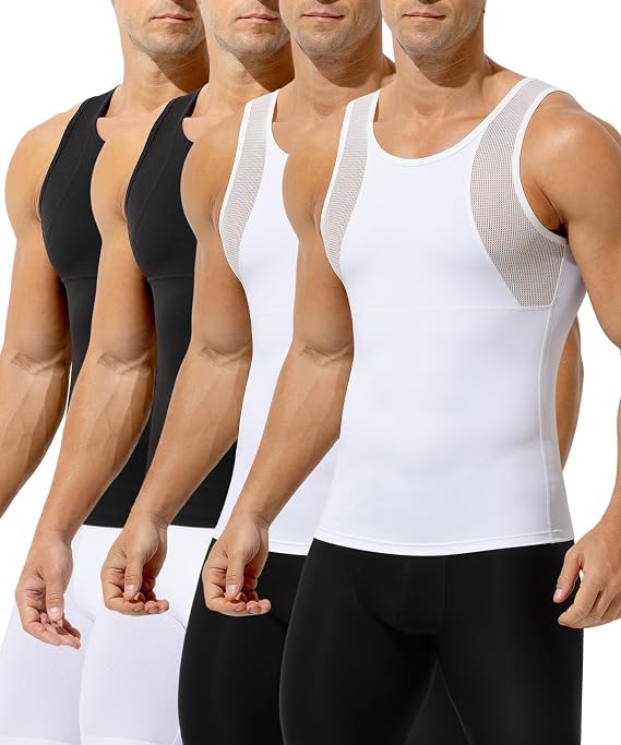 Casey Kevin Compression Tank Top Men Hide Gynecomastia Shapewear, 4 Pack