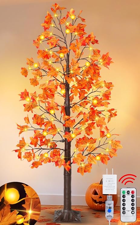 Remote Control&Timer - 6 Ft Lighted Prelit Fall Maple Tree 135 LED 8 Modes
