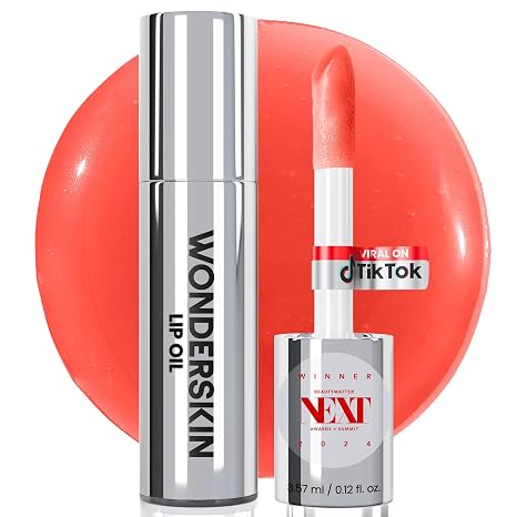 Wonderskin Lip Rehab Serum Oil - Tinted Lip Oil for Women Hydrating Moisturizing and Non-Sticky Bright Red Tint Serum for Dry Lips (Flirt)