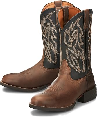 Justin Rendon 11 Western Boot - Mens Round Toe, Cowhide, Removable Orthotic Insole, Slip-Resistant Rubber Outsole