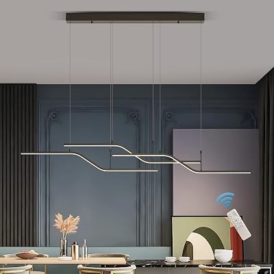 Eiinee Modern LED Pendant Lighting, Dimmable Modern LED Chandelier Linear Wave Light Fixture, LED Hanging Light Fixture for Dining Room Kitchen Island Breakfast Area Living Room 3-Light 45W Black