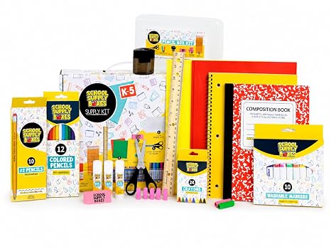 Back to School Supply Box - Grades K-5 Back to School Supplies - 32 Piece Kit with Handled Box
