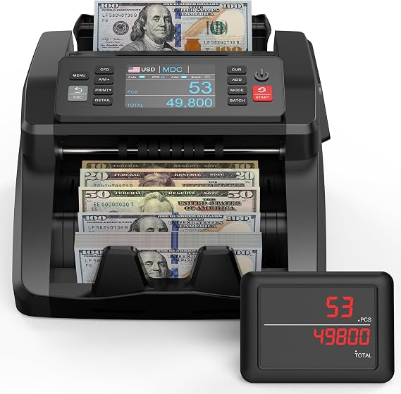 Money Counter Machine Mixed Denomination Value Counting Cash Counter with Triple Display UV MG IR MT Counterfeit Detection Printer Enabled Bill Counting Machine for Business