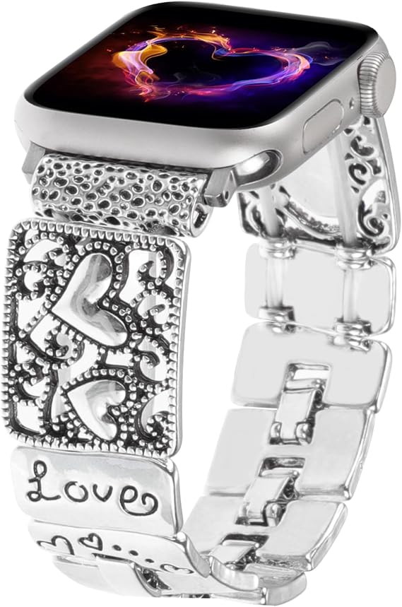 Apple Watch Bantlarıyla Uyumlu Esnek Bileklik 49/46/45/44/42/41/40/38 mm Kadın, Elastik Aşk Bilekliği Vintage Oyuk Metal Bant Retro Kayış iWatch Serisi 10 9 8 7 6 5 4 3 SE Ultra 2 için