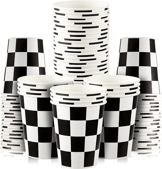 Cunhill 36 Pieces 9 oz Checkered Flag Racing Car Paper Cups