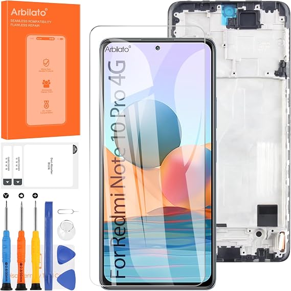 Incell Screen for Xiaomi Redmi Note 10 Pro 4G Screen Replacement for Redmi Note 10 Pro LCD Screen M2101K6G Touch Display Digitizer Assembly Repair Parts No Frame(Black No Fingerprint Function