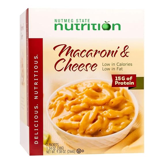 Nutmeg State Nutrition - High Protein Entrees, Low Calorie, Low Fat, Low Cholesterol, Low Sugar, KETO Diet Friendly, Ideal Protein Compatible, 7 Servings Per Box (Creamy Macaroni & Cheese)