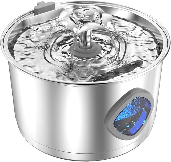 Stainless Steel Cat Water Fountain - Super Quiet Drinking Fountain for Cats 2.8L/95oz,with Flower Kitty Spout and Water Level Window Cat Fountain,Ideal for Multi-pet Homes