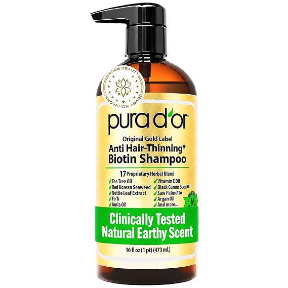 PURA D'OR Original Gold Label Anti-Hair Thinning Biotin Shampoo, 16oz