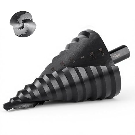 Lichamp Jumbo 2-38 Unibit Step Drill Bit for Metal, Extra Large Drill Stepper Bit for Hard Metal Heavy Duty, 12 Sizes from 14 to 2-38, Spiral Grooved, C5BK
