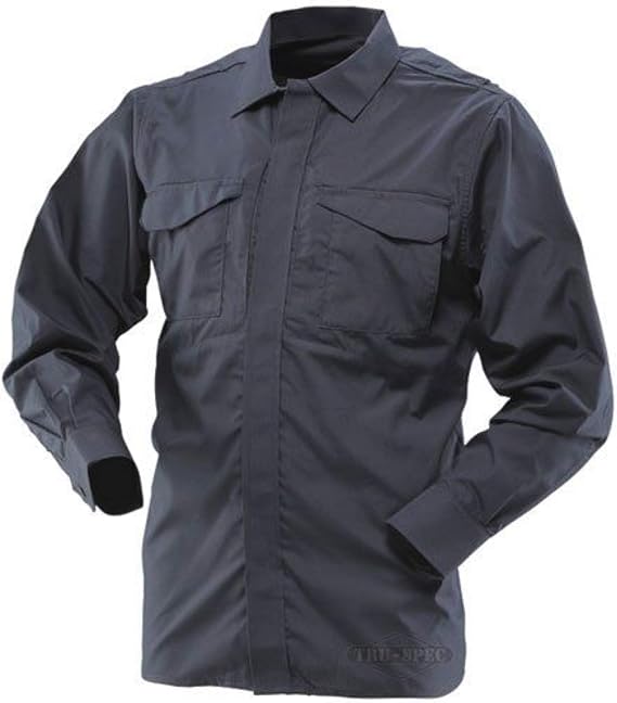 Tru-Spec 24-7 1051002 Men's Ultralight Long Sleeve Uniform Shirt, Polyester Cotton Rip-Stop, X-Small Regular, Black