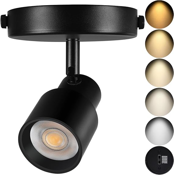 LED Spot Lights Indoor Dimmable 5-Color Ceiling Spotlight Flexible Adjustable Directional Ceiling Spot Lights Indoor 10W Black Flush Mount Spot Light Fixture for Living Room 900lm CRI90+24