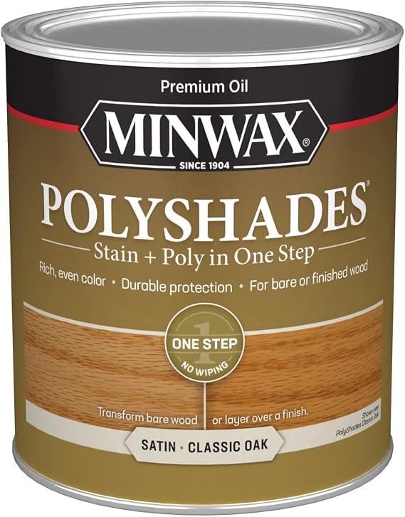 Minwax PolyShades Wood Stain + Polyurethane Finish Quart, Classic Oak, Satin