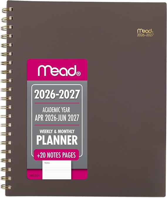 Mead Planner 2026-2027 Weekly & Monthly Academic 15-Month April-June, 8.5" x 11", Ground Coffee (CAW62004)