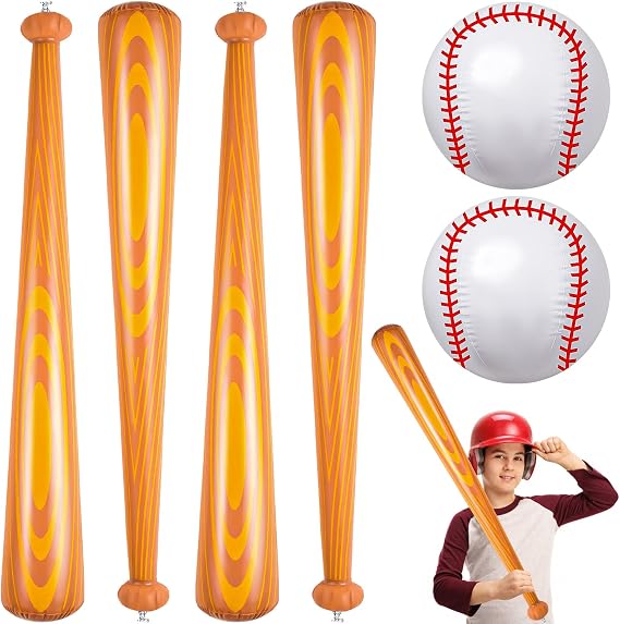 Inflatable Baseball Bat and Ball for Kids, 6Pcs Jumbo Baseball Beach Ball Set Including 4Pcs 40 Inch Baseball Bat Inflates and 2Pcs Beach Ball Baseball for Baseball Party Sports Game