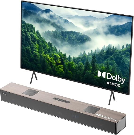 Hiwill 5.2.2ch Wooden Dolby Atmos Soundbar, All-in-one Sound Bar for Smart TV with Dual Built-in Subwoofer, Resonance Optimization Architecture, 400W Surround Sound System for TV Speaker, WoNoble A502