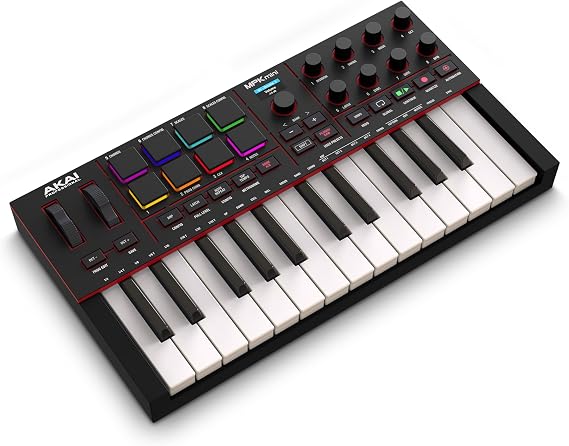 Akai Professional MPK Mini IV USB-C MIDI Keyboard Controller for Beginners and Music Producers - MPC Drum Pad with 360° Knob, Pitch & Modulation Wheel, Music Production Software with Lessons and Over