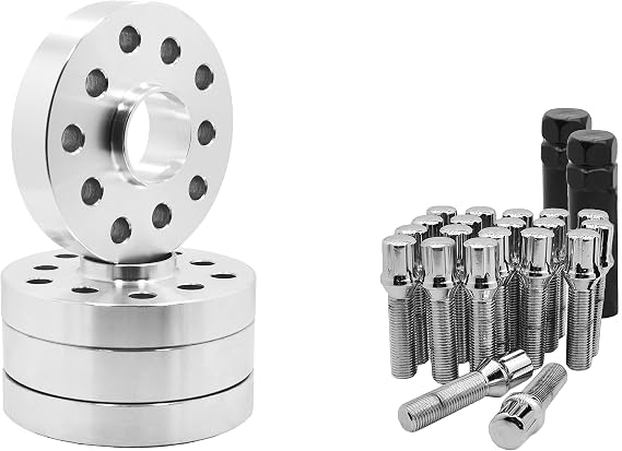 4 Pc 30 MM Thick Hub Centric Wheel Spacers 5x100 & 5x112 MM + 20 Conical Locking Spline Tuner Lug Bolts Aftermarket Wheels - Small Diameter