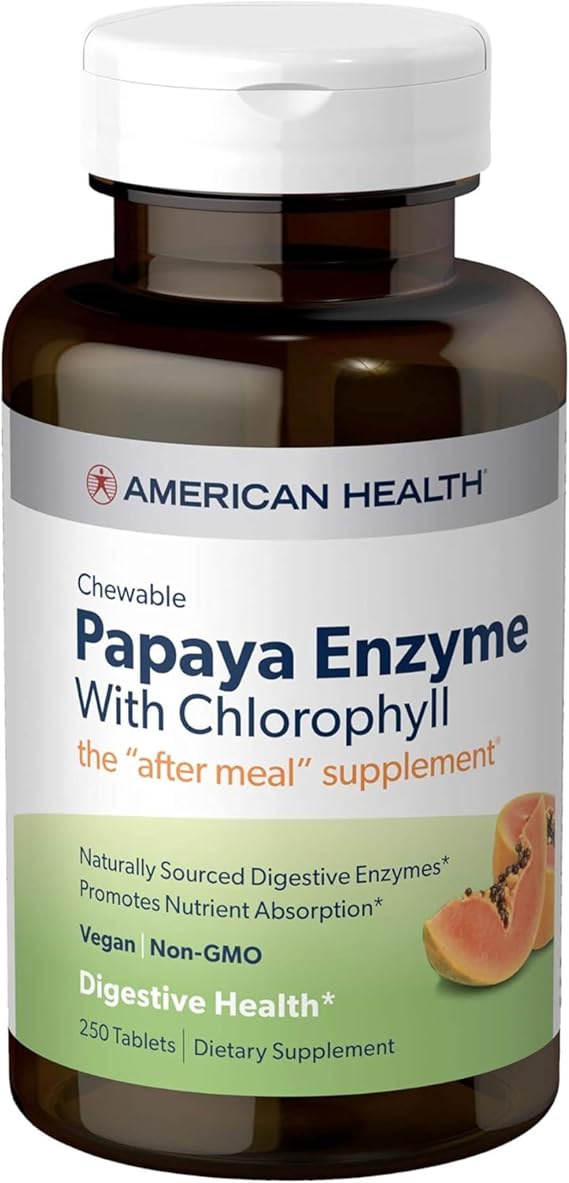 American Health Papaya Enzyme w/Chlorophyll Chewable Tablets, 250ct