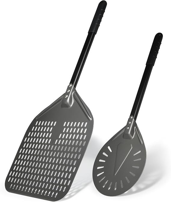 12 inch Pizza Peel with 9 inch Pizza Turning Peel, Hard Anodized 2 Pieces Oven Accessories, Pizza Spatulas Aluminum Short Handle Outdoor Pizza Tools