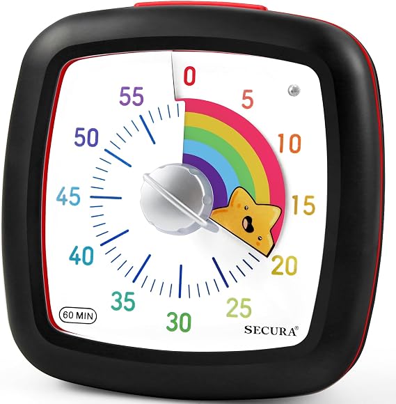 Secura 60-Minute Visual Timer, Silent Study Timer for Kids and Adults