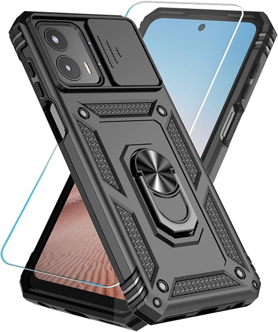 SunStory Phone Case for Motorola Moto G 5G 2023 Case with HD Screen Protector & Slide Camera Cover & Kickstand, [Military-Grade] Phone Case for Moto G 5G 2023 (Black)
