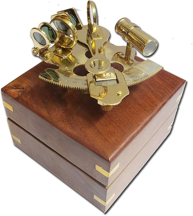 THOR INSTRUMENTS 4" Captain Brass Sextant with Hardwood Wooden Box Rustic Vintage Home Decor Gifts