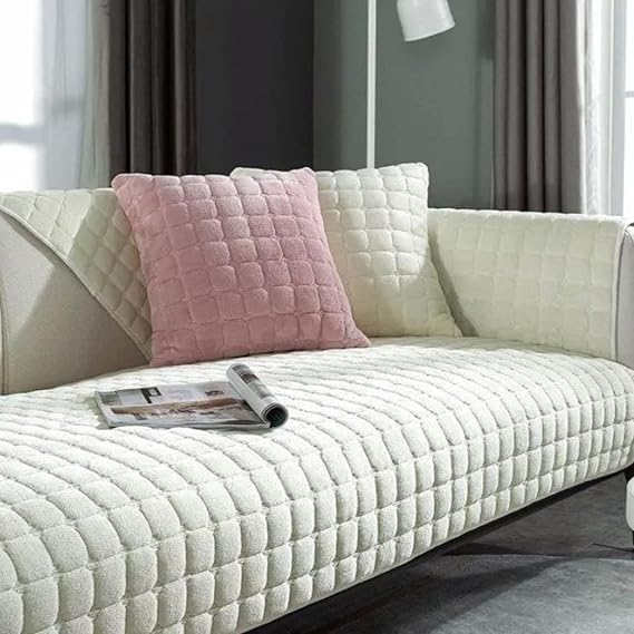 Sofa Cover Couch Non-slip Seat Cushion Plush Thickened Sectional Couch Covers Washable Blanket Cover, Super Soft Furniture Protector for All-season Use (White,90x160cm)