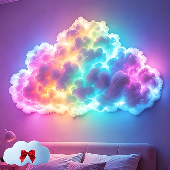 DIY USB-Powered Thundercloud LED Light Decor, Chasing Music Sync 3D Cotton Ceiling Cloud Lights, Cloud Ambient Light Kit with Multicolor Lightning, with Remote Control, for Bedroom, Gaming (200CM)