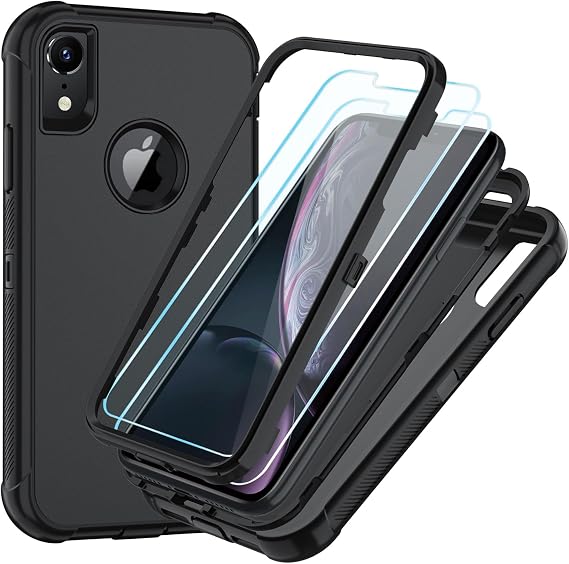 SunStory 3 in 1 for iPhone XR Case with Screen Protector Black