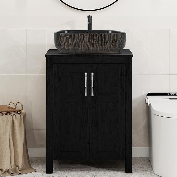 YOURLITE 24" Black Bathroom Vanity with Vessel Sink, Black Gold Sink