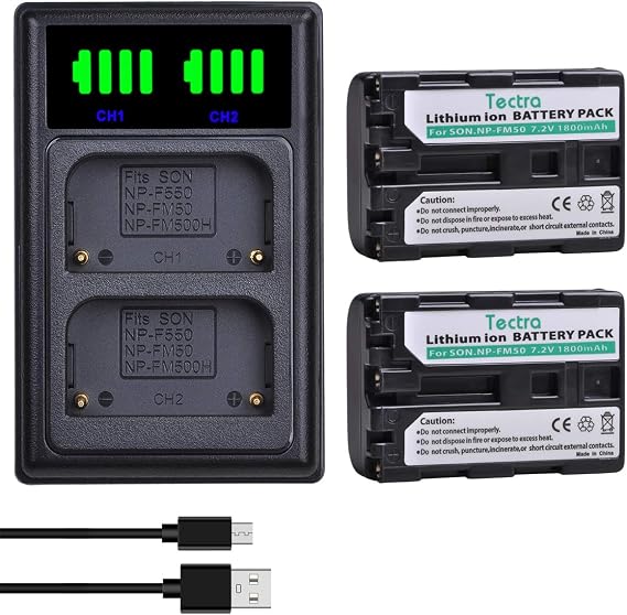 Tectra 2X NP-FM50 NPFM50 Batteries + LED USB Dual Charger for Sony NP-FM30 NP-FM51 NP-QM50 NP-QM51 NP-FM55H Battery and Sony HDR-HC1, DCR-TRV280, DCR-TRV350, CCD-TRV138, DCR-TRV250