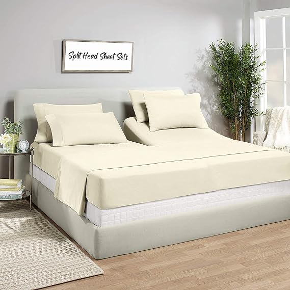 Cottington Lane Top Split King Sheets Set - Adjustable Beds - 4 Piece - 100% Cotton - 400 Thread Count - Ivory Solid
